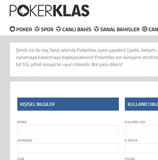 Pokerklas Üye Ol